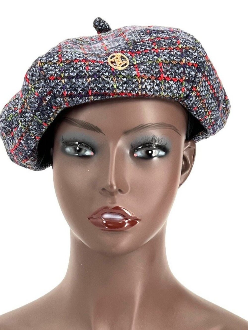 Adrienne Vittadini Blue Multi Colored Beret Hat OSFA New